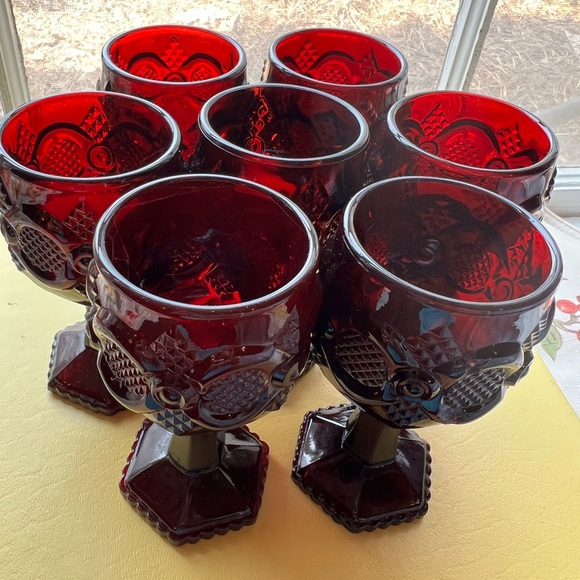 Vintage set of 7 Avon ruby red Cape Cod goblets - Picture 1 of 7